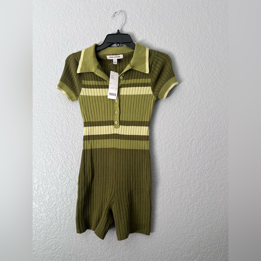 Urban Outfitters Green Striped Knit Juniper Sweater Romper NWT Size SP - Picture 2 of 10